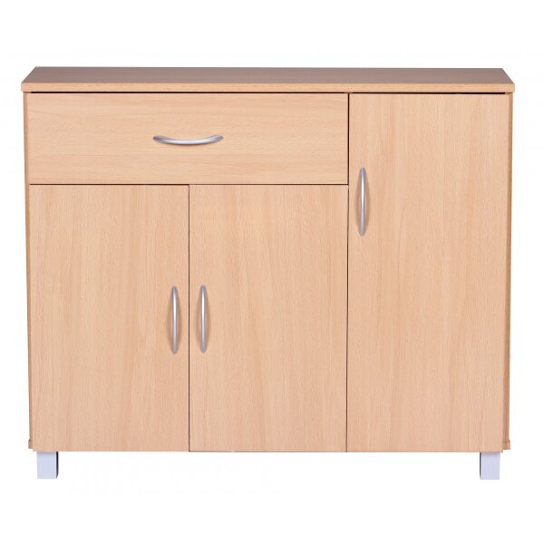 Sideboard SETE Buche mit 1 Schublade & 3 Türen 90 x 75 x 30 cm, Design Kommode aus Holz, Anrichte Flur-Schrank mit Griffen