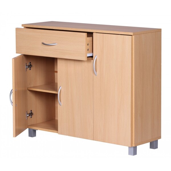 Sideboard SETE Buche mit 1 Schublade & 3 Türen 90 x 75 x 30 cm, Design Kommode aus Holz, Anrichte Flur-Schrank mit Griffen