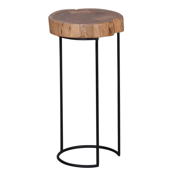 Beistelltisch AKOLA Massiv-Holz Akazie Wohnzimmer-Tisch Metallbeine Landhaus-Stil Baumstamm-Form Echt-Holz Natur