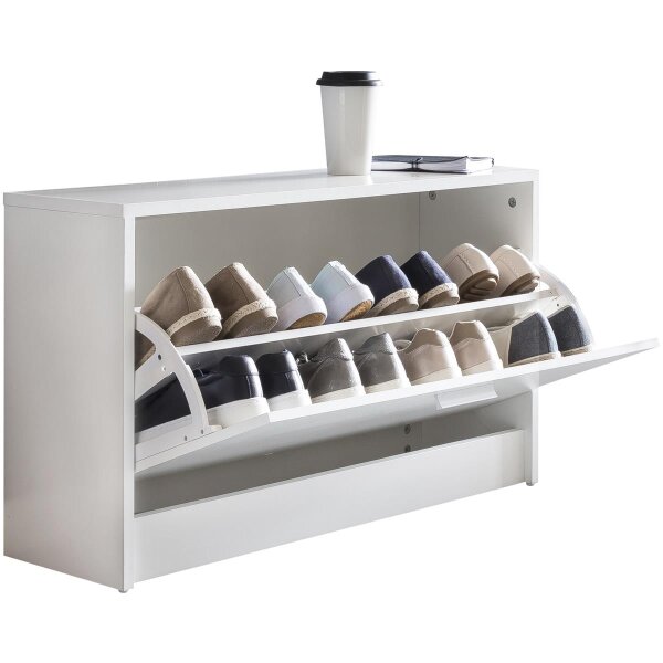 Schuhbank SPLIT mit Sitzfläche Weiß Schuhkipper Holz 80 x 47 x 24 cm, Flurbank klein geschlossen, Sitzbank schmal Flur mit Stauraum, Schuhschrank einzeln Garderobenbank Bank Flurmöbel