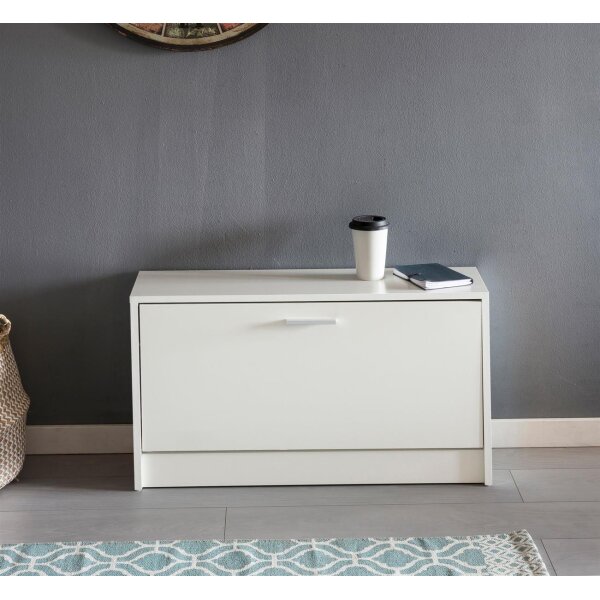 Schuhbank SPLIT mit Sitzfläche Weiß Schuhkipper Holz 80 x 47 x 24 cm, Flurbank klein geschlossen, Sitzbank schmal Flur mit Stauraum, Schuhschrank einzeln Garderobenbank Bank Flurmöbel