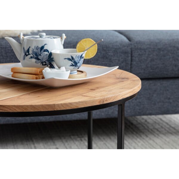 Couchtisch 60x43x60 cm Akazie Massivholz / Metall Sofatisch, Design Wohnzimmertisch Rund, Kaffeetisch Massiv, Kleiner Tisch Wohnzimmer