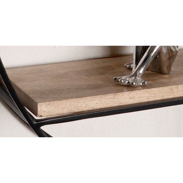 Wandregal 70x70x18 cm Mango Massivholz / Metall Hängeregal Rund, Kleines Design Schweberegal Industrial, Regal Hängend Wohnzimmer, Bücherregal Wand