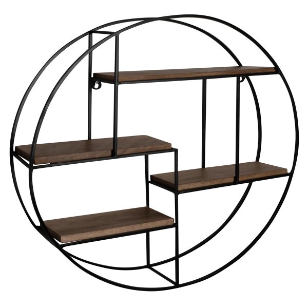 Wandregal 70x70x18 cm Mango Massivholz / Metall Hängeregal Rund, Kleines Design Schweberegal Industrial, Regal Hängend Wohnzimmer, Bücherregal Wand