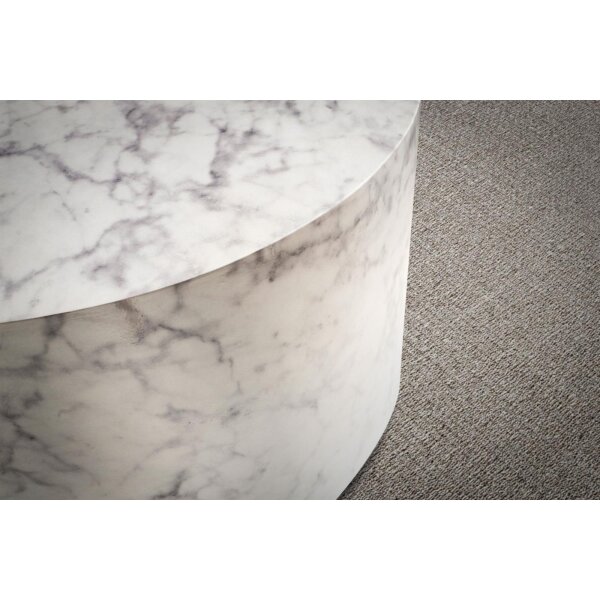 Couchtisch MONOBLOC 60x60x30 cm Weiß Hochglanz mit Marmor Optik, Design Wohnzimmertisch Rund, Lounge Sofatisch Kaffeetisch Modern