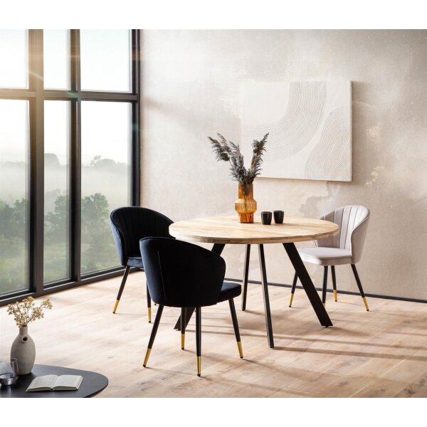 Esszimmertisch 120x120x76 cm Mango Massivholz Esstisch Modern, Küchentisch Massiv mit Metallbeinen, Holztisch Esszimmer Rund, Kleiner Speisetisch Holz