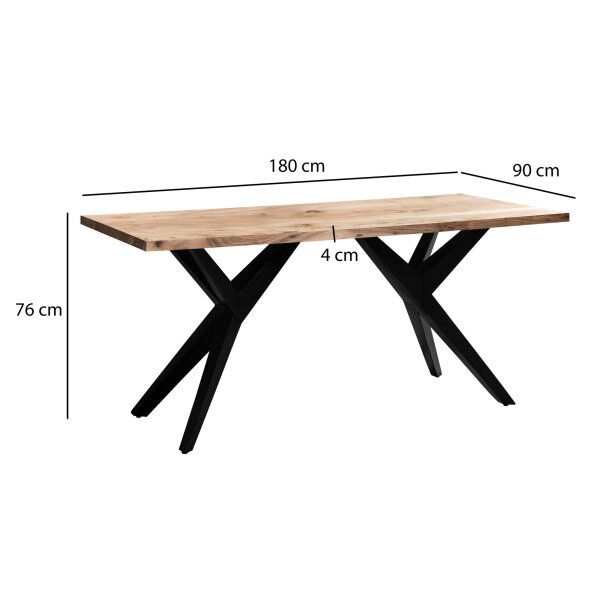 Esszimmertisch 180x90x76 cm Akazie Massivholz Metall Esstisch Loft-Style, Küchentisch mit Metallbeinen, Holztisch Industrial Groß, Speisetisch Esszimmer Rechteckig