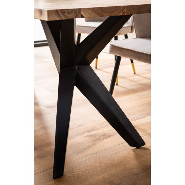 Esszimmertisch 180x90x76 cm Akazie Massivholz Metall Esstisch Loft-Style, Küchentisch mit Metallbeinen, Holztisch Industrial Groß, Speisetisch Esszimmer Rechteckig