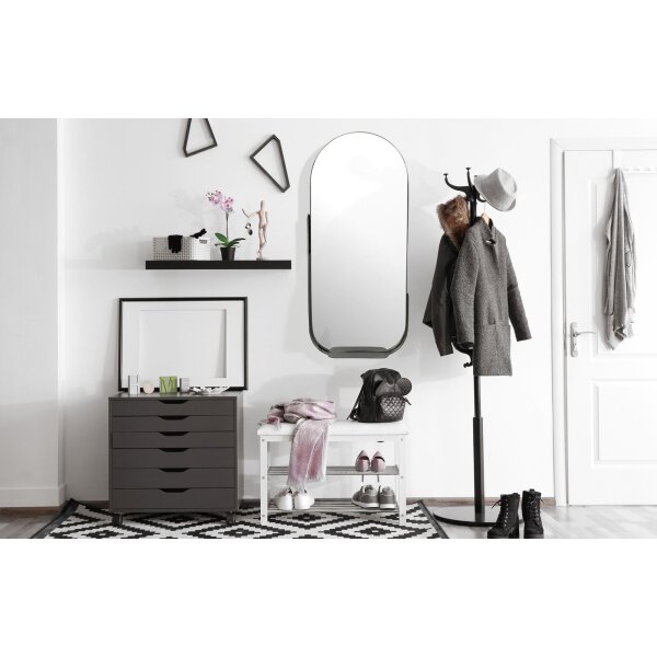 Wandspiegel 51x114 cm Metall Design Hängespiegel Schwarz, Eisen Dekospiegel Oval mit Rahmen und Ablage, Spiegel Wand Groß, Flurspiegel Garderobenspiegel Modern