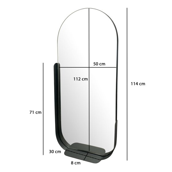 Wandspiegel 51x114 cm Metall Design Hängespiegel Schwarz, Eisen Dekospiegel Oval mit Rahmen und Ablage, Spiegel Wand Groß, Flurspiegel Garderobenspiegel Modern