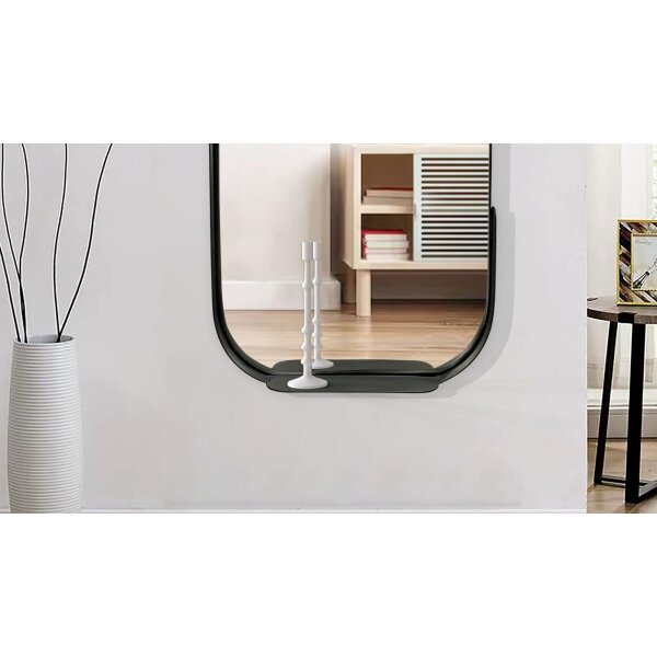 Wandspiegel 51x114 cm Metall Design Hängespiegel Schwarz, Eisen Dekospiegel Oval mit Rahmen und Ablage, Spiegel Wand Groß, Flurspiegel Garderobenspiegel Modern