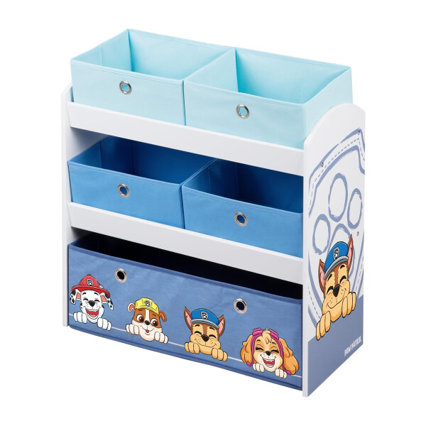 B-Ware roba Spielregal aus Holz Paw Patrol - Spielzeugregal mit 5 Boxen - Montessori Aufbewahrungsregal für Jungen & Mädchen - Weiß / Grau