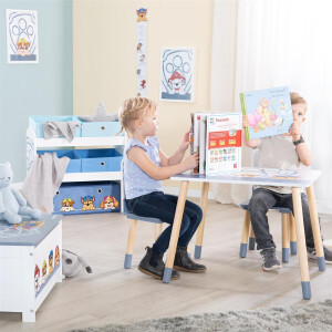 B-Ware roba Spielregal aus Holz Paw Patrol - Spielzeugregal mit 5 Boxen - Montessori Aufbewahrungsregal für Jungen & Mädchen - Weiß / Grau