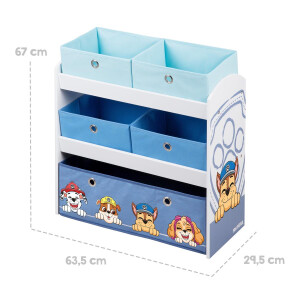 B-Ware roba Spielregal aus Holz Paw Patrol - Spielzeugregal mit 5 Boxen - Montessori Aufbewahrungsregal für Jungen & Mädchen - Weiß / Grau