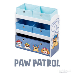 B-Ware roba Spielregal aus Holz Paw Patrol - Spielzeugregal mit 5 Boxen - Montessori Aufbewahrungsregal für Jungen & Mädchen - Weiß / Grau