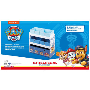 B-Ware roba Spielregal aus Holz Paw Patrol - Spielzeugregal mit 5 Boxen - Montessori Aufbewahrungsregal für Jungen & Mädchen - Weiß / Grau
