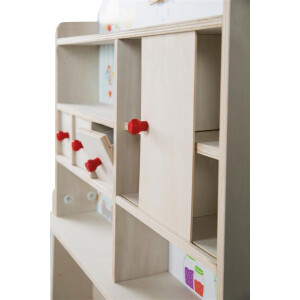 B-Ware roba Kaufladen Minishop, Holz natur, mit Theke, Tafel, Schiebetür & Markststand Bedruckung