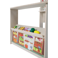 B-Ware roba Kaufladen Minishop, Holz natur, mit Theke, Tafel, Schiebetür & Markststand Bedruckung