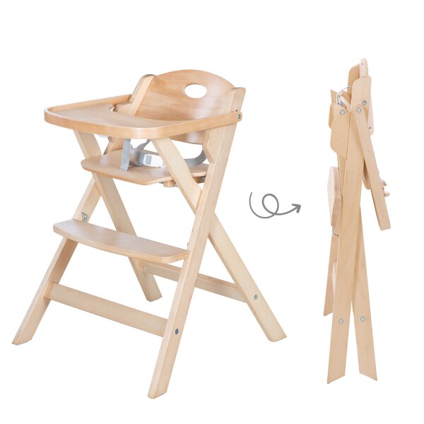 B-Ware roba Klapphochstuhl mit Essbrett - Baby Hochstuhl platzsparend klappbar - Kinderhochstuhl mit 3 Punkte Gurt - ab 6 Monaten - Holz natur
