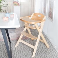 B-Ware roba Klapphochstuhl mit Essbrett - Baby Hochstuhl platzsparend klappbar - Kinderhochstuhl mit 3 Punkte Gurt - ab 6 Monaten - Holz natur