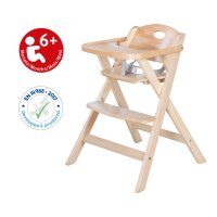 B-Ware roba Klapphochstuhl mit Essbrett - Baby Hochstuhl platzsparend klappbar - Kinderhochstuhl mit 3 Punkte Gurt - ab 6 Monaten - Holz natur
