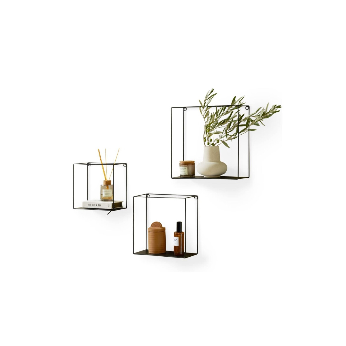 3er Set Wandregal im Industrie Design, Schweberegal aus schw
