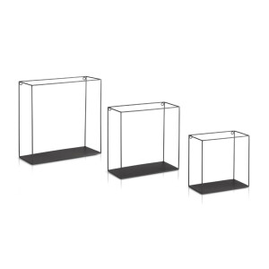 3er Set Wandregal im Industrie Design, Schweberegal aus schwarzem Metall, Elegantes Deko Regal Quadrat für Bücher und Küche, Belastbarkeit 3 kg