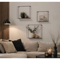 3er Set Wandregal im Industrie Design, Schweberegal aus schwarzem Metall, Elegantes Deko Regal Quadrat für Bücher und Küche, Belastbarkeit 3 kg