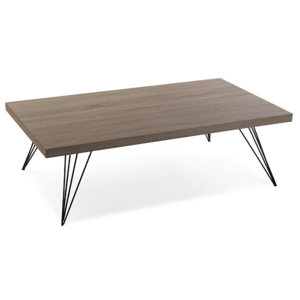 Niedriger Couchtisch 38 x 120 x 70 cm, Holz und Metall, Farbe: Braun und Schwarz
