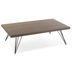 Niedriger Couchtisch 38 x 120 x 70 cm, Holz und Metall, Farbe: Braun und Schwarz
