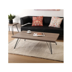 Niedriger Couchtisch 38 x 120 x 70 cm, Holz und Metall, Farbe: Braun und Schwarz