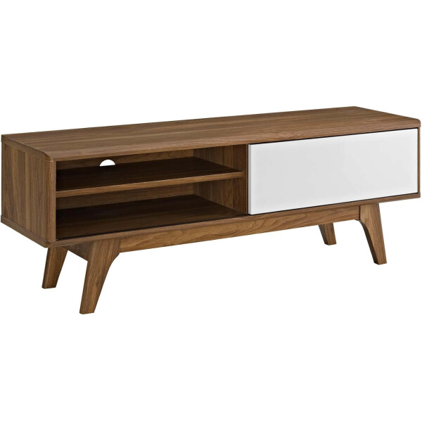 Envision Mid-Century Moderner 44-Zoll-TV Board, Walnuss Weiß, 34 x 122 x 43 cm
