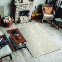 ECOMMERC3 Exclusive Wohnzimmerteppich, Hochflor, weiß, 120 x 170 cm, weiche Textur, stark gepolstert, Teppich aus Polyester und Jute auf der Rückseite