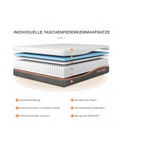 Matratze 135x190 Taschenfederkernmatratze Höhe 25cm, 7-Zonen Federkernmatratze Härtegrad H2 mit Gel-Memoryschaum Tonnentaschenfederkernmatratze