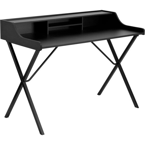 Computer-Schreibtischregal, Stahl, schwarze Laminatplatte/schwarzer Rahmen
