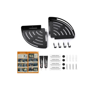 Badezimmerregale mit schwarzem Dreieckschleim Kein Bohren Schwarzer Duschkorb Duschkorb Aufbewahrungskorb (2er Aluminiumpack)