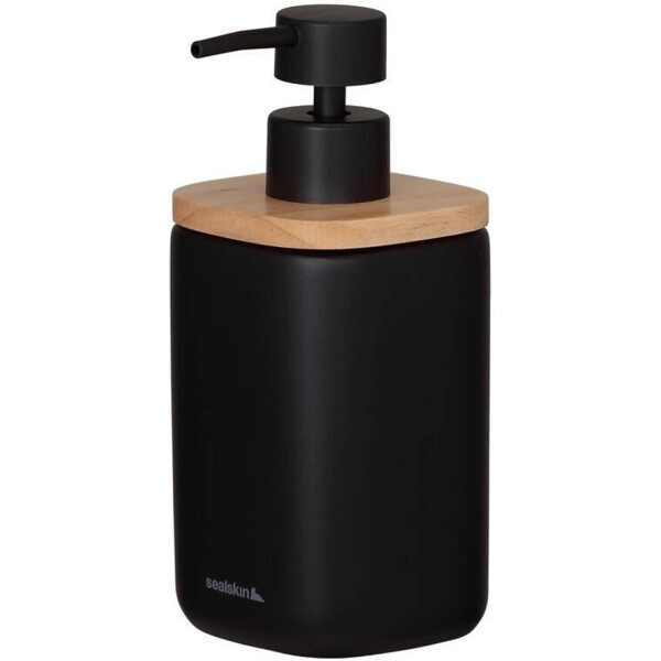 Sealskin 800055 Mind Seifenspender 200 ml, aus Zement gefertigt, Details aus Holz, Farbe Schwarz