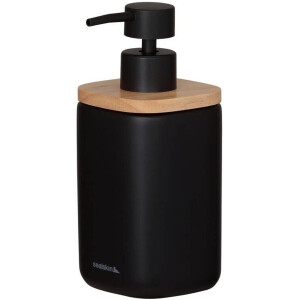 Sealskin 800055 Mind Seifenspender 200 ml, aus Zement gefertigt, Details aus Holz, Farbe Schwarz