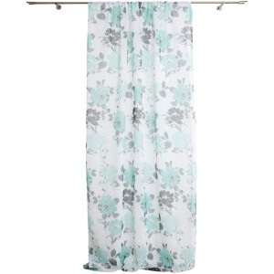 Mendola Interior Rossela Sheer Curtain, Natural Batiste Look, Tape, Blue-Grey, 300x260 cm
