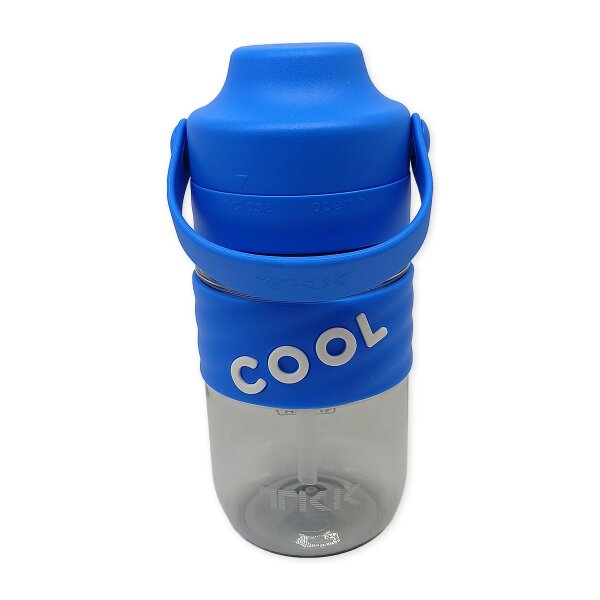 TKK 1017 Trinkflasche 500ml auslaufsicher und Strohhalme, Tritan BPA-Frei transparent mit Tragbriff