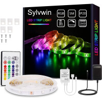 sylvwin LED Streifen 5m RGB, LED Strip Lichterkette mit Fernbedienung,LED Stripes Lichtband Selbstkl