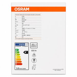 OSRAM SMART+ LED Filament Globe G125 E27 5,5W 650lm Bluetooth