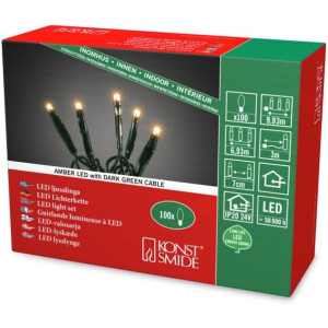 Micro LED Lichterkette, verschweißt, 100 bernsteinfarbene Dioden, 24V Innentrafo, dunkel