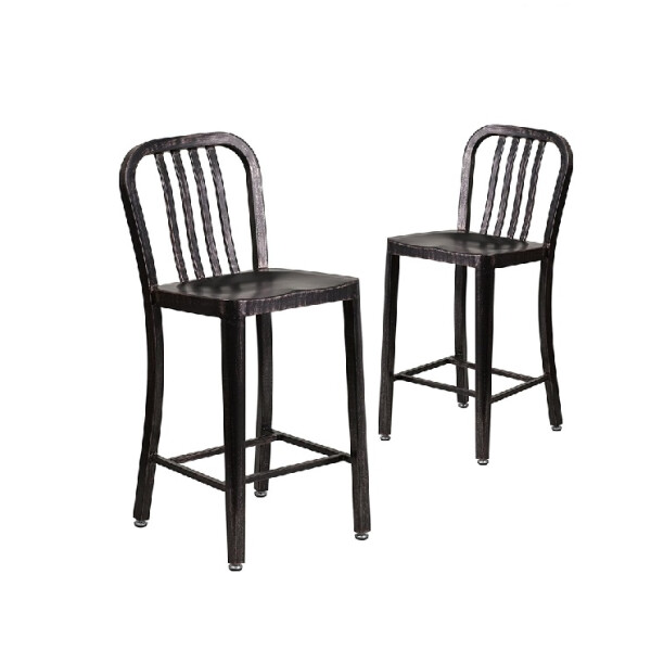 2x Barhocker  Stuhl für den Außenbereich, verzinkter Stahl, Schwarz/Antikgold, 48,3 x 40 x 92,1 cm