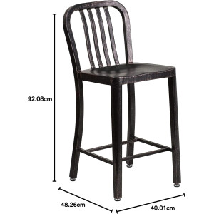 2x Barhocker  Stuhl für den Außenbereich, verzinkter Stahl, Schwarz/Antikgold, 48,3 x 40 x 92,1 cm