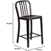 2x Barhocker  Stuhl für den Außenbereich, verzinkter Stahl, Schwarz/Antikgold, 48,3 x 40 x 92,1 cm