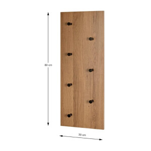 HAKU Möbel Wandgarderobe eiche, schwarz, MDF, Metall - Maße: B 80 cm x H 30 cm x T 5 cm, Style: Modern