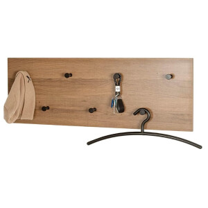 HAKU Möbel Wandgarderobe eiche, schwarz, MDF, Metall - Maße: B 80 cm x H 30 cm x T 5 cm, Style: Modern