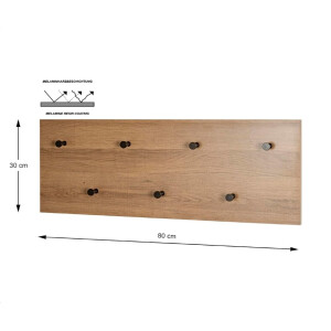 HAKU Möbel Wandgarderobe eiche, schwarz, MDF, Metall - Maße: B 80 cm x H 30 cm x T 5 cm, Style: Modern