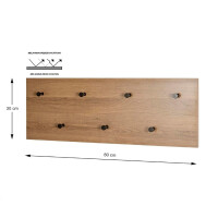 HAKU Möbel Wandgarderobe eiche, schwarz, MDF, Metall - Maße: B 80 cm x H 30 cm x T 5 cm, Style: Modern
